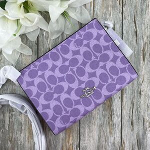 Coach Limited Slim Crossbody Bag In Signature Canvas Silver Iris Purse